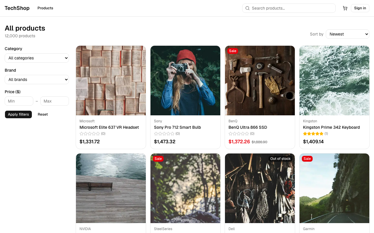 Product listing with URL-driven filters